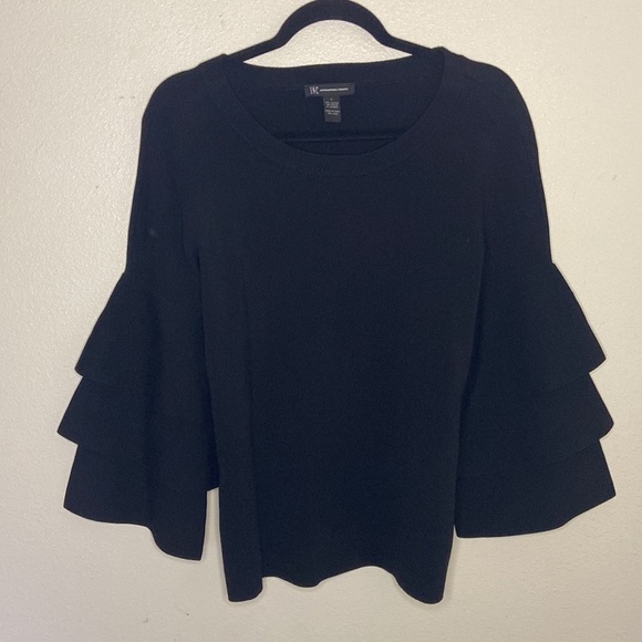 INC Black Tiered Sleeve Dressy Top - Picture 2 of 6